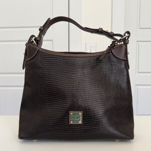 Dooney & Bourke Embossed Lizard Brown Leather Hobo Shoulder Bag